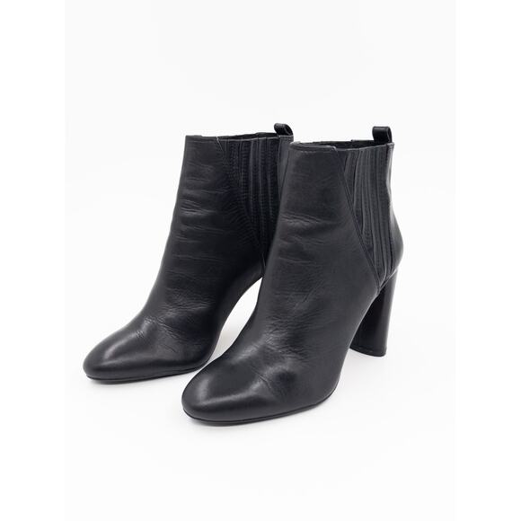 Vince Camuto Black Leather Ankle Boots Women’s 8.5 Block Heel Booties - Picture 3 of 9